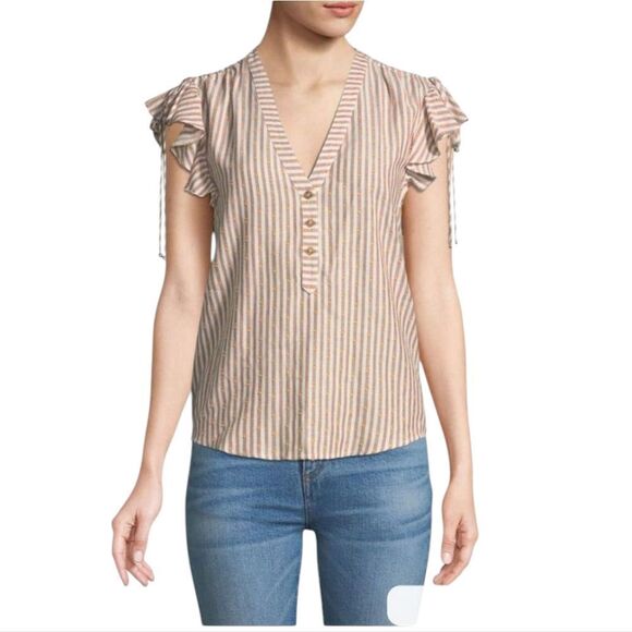 NWT Veronica Beard Sleeveless Blakely Top Striped V-Neck Red White Size 6 - Picture 1 of 9